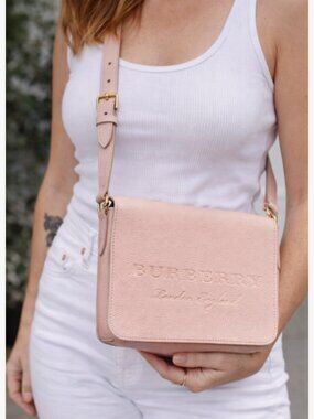 Burberry Pink Pebbled Leather Crossbody Bag Small Embossed Logo Gold Hardware
